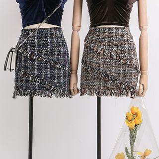 High-waist Fringed A-line Skirt