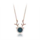 925 Sterling Silver Plated Rose Gold Dazzling Deer Necklace With Blue Cubic Zircon Rose Gold - One Size
