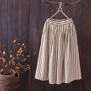 Striped A-line Skirt Stripes - Yellow - One Size