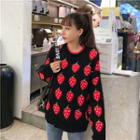 Strawberry Patterned Cable-knit Sweater As Shown In Figure - One Size