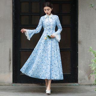 Bell-sleeve Floral Shirtdress