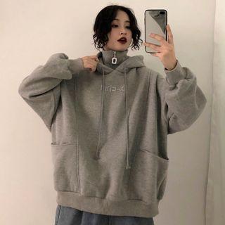 Mock Two-piece Lettering Drawstring Hoodie