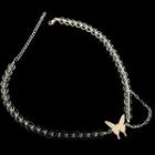 Butterfly Pendant Faux Crystal Bead Choker Silver - One Size