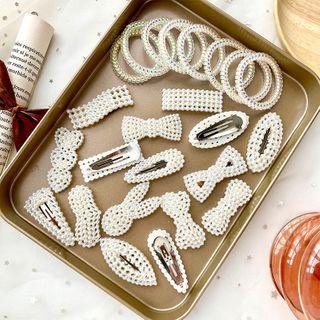 Set: Faux Pearl Hair Clip (assorted Designs) White - One Size