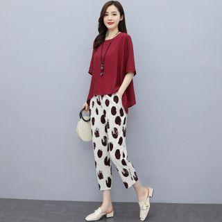 Set: Elbow-sleeve Top + Print Cropped Pants