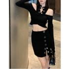 Long-sleeve Irregular Cropped Top / Slim-fit Mini Skirt (various Designs)