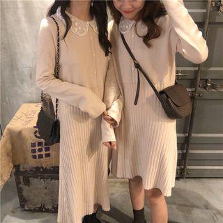 Lace Collar Long-sleeve Slim-fit Knit Dress