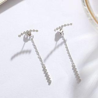 925 Sterling Silver Rhinestone Dangle Earring Earring - T-shaped - One Size