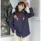 Animal Embroidery Shirt Navy Blue - One Size