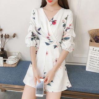Flower Print Elbow-sleeve Playsuit