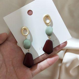 Resin Dangle Earring 1 Pair - 925 Silver Stud - Wine Red - One Size