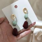 Resin Dangle Earring 1 Pair - 925 Silver Stud - Wine Red - One Size