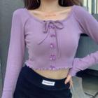 Long-sleeve Tie-front Knit Crop Top