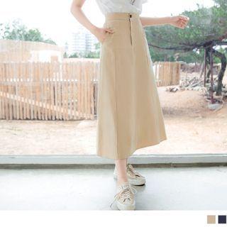 High-waist Plain Midi A-line Skirt