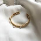 Faux Pearl Chain Layered Alloy Open Bangle Gold - One Size