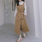 Set: Double-breasted Midi A-line Overall Dress + Blouse