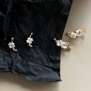 Rhinestone Floral Stud Earring / Clip-on Earring