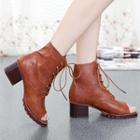 Block Heel Lace-up Ankle Boots