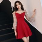 3/4-sleeve A-line Mini Evening Dress