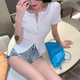 Short-sleeve Zip-up Cropped T-shirt