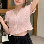 Short-sleeve Lettuce Edge Zip Crop Top