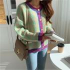 Contrast-trim Wool Blend Cardigan Green - One Size