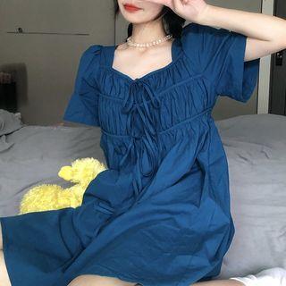 Square-neck Bow-detail Slim-cut Midi Dress Blue - One Size