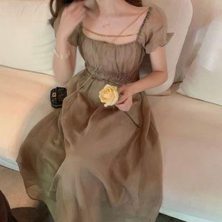 Short-sleeve Chain Detail Midi A-line Dress