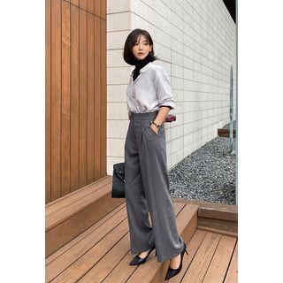 Pintuck High-waist Wide-leg Pants