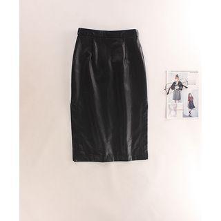 Slit Faux Leather Midi Skirt
