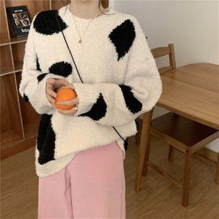 Cow Print Long-sleeve Sweater / Cardigan