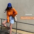 Round-neck Long-sleeve T-shirt Orange - One Size