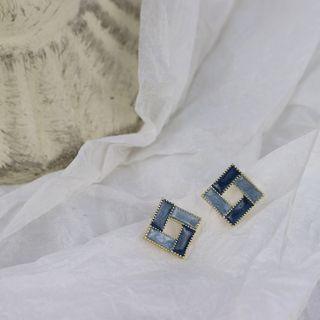 Glaze Square Earring 1 Pair - 925 Silver - Blue & Gold - One Size
