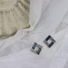 Glaze Square Earring 1 Pair - 925 Silver - Blue & Gold - One Size