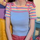 Rainbow Striped Short-sleeve T-shirt / Contrast Trim Camisole Top