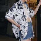 Elbow-sleeve Printed Shirt Shirt - One Size