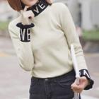 Lettering Knit Pullover Almond - One Size