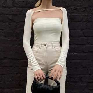 Plain Square Neck Long-sleeve Crop Top