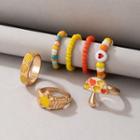 Set Of 7: Alloy Ring + Bead Ring 20196 - Gold - One Size