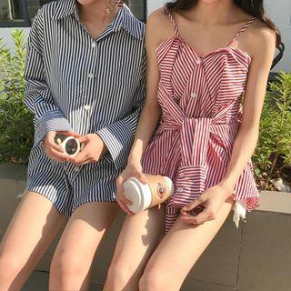 Striped Loose-fit Convertible Blouse