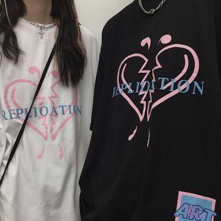 Couple Matching Heart Printed Short-sleeve T-shirt
