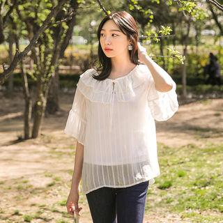 Capelet Ruffled-sleeve Sheer Top