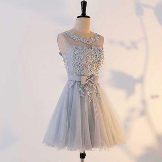 Lace Panel Mini Tube Mesh Prom Dress