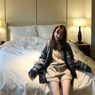 Plaid Wool Blend Knit Cardigan
