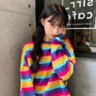 Rainbow Stripe Sweatshirt Yellow & Blue & Pink - One Size