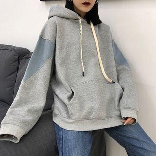 Denim Panel Hoodie Gray - One Size