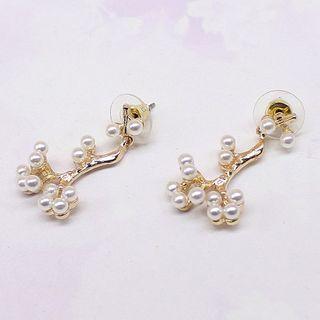 Faux Pearl & Tree Branch Drop Earring 1 Pair - Gold - One Size