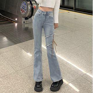 Distressed Bootcut Mid Rise Jeans