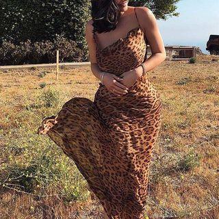 Spaghetti Strap Leopard Print Sheath Evening Gown