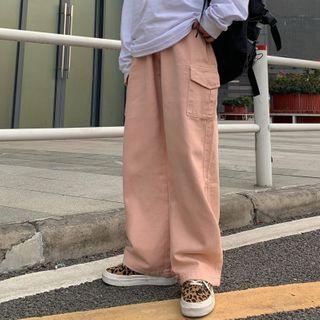 Plaid Side Pocket Wide-leg Cargo Pants